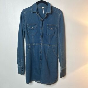 Free People Dynomite Medium Wash Denim Dress Size XS